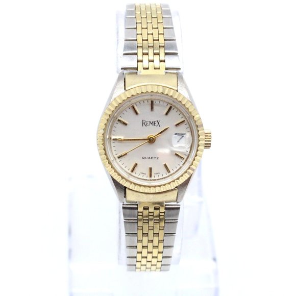 Vintage REMEX Watch Unisex Silver & Gold Tone Stainless Steel White Dial - Picture 1 of 8